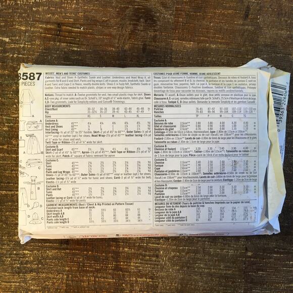 Simplicity Sewing Pattern 8587 Renaissance Ren Faire Couple Costumes XS-XL UNCUT - Picture 2 of 3